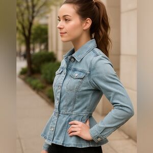 NWT Skinnygirl Peplum Denim Jacket-Chambray Western Cowgirl Chic Size S